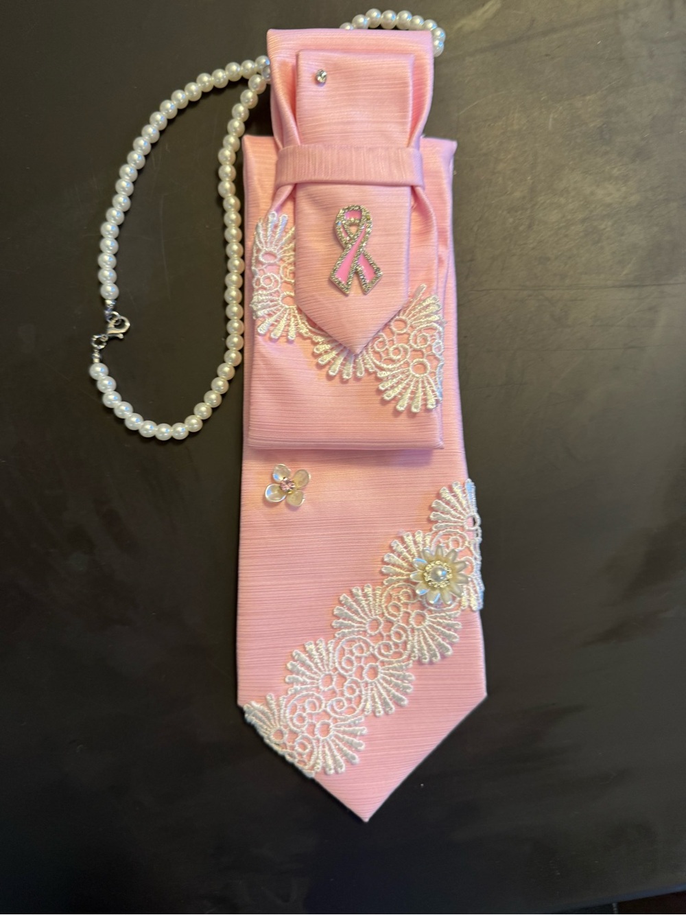 Dawn of Hope — Breast Cancer Awareness Tie Necklace - Picture 2 of 5